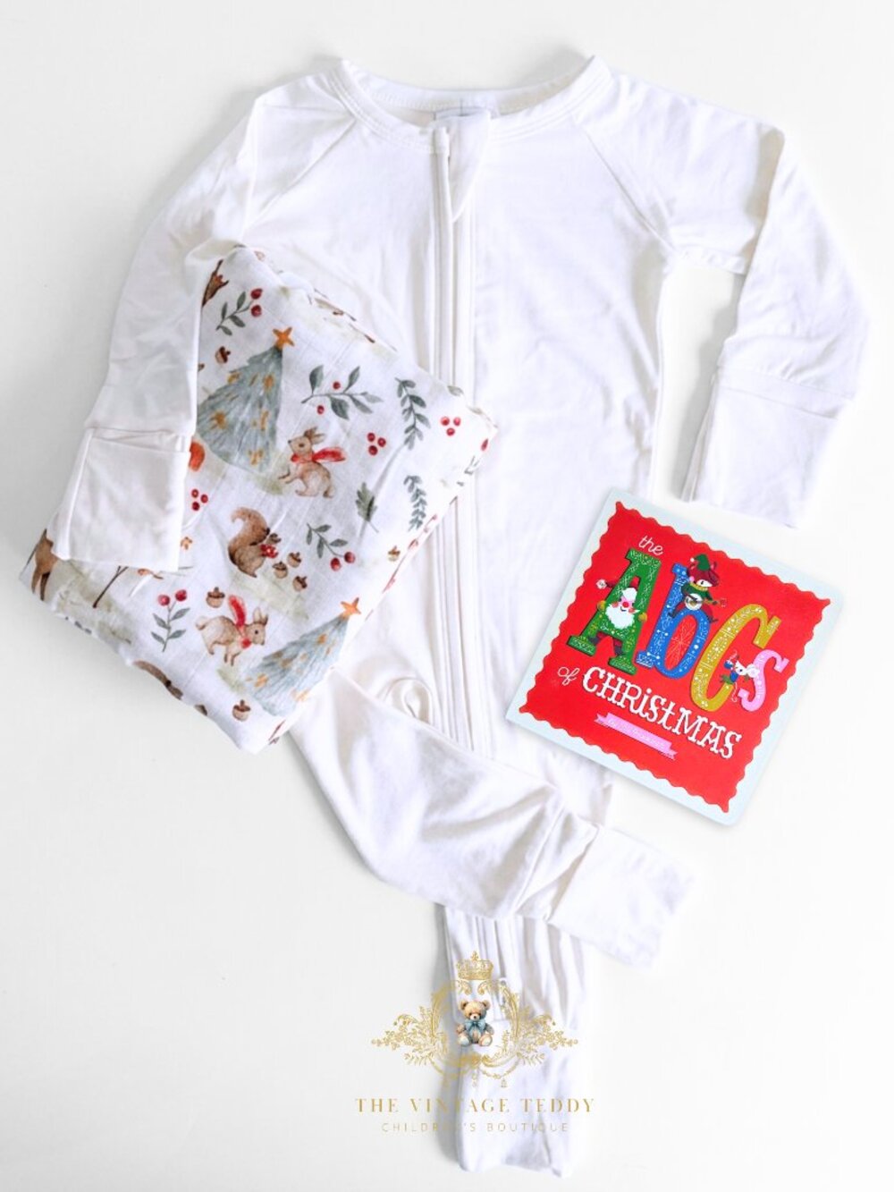 NWT Cute Christmas Baby Gift Set Pajamas Blanket Book Woodland Deer Friends 3-6M